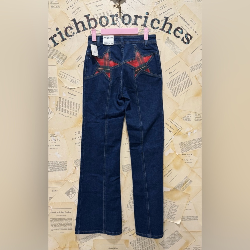 Free People Firecracker Flare Jeans We The Free Suede Stars Tarten - Picture 5 of 6